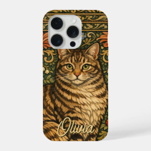 Elegante Vintage-Katze, florales Botanisches iPhone 15 Pro Hülle