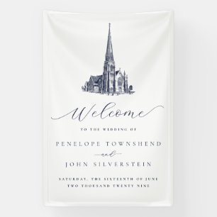 Elegante Vintage-Kirchenhochzeitsbegrüßung Banner