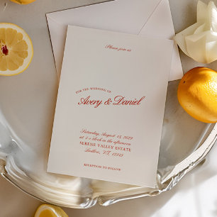 Elegante Vintage-Klassiker Hochzeit in Rot und Elf Einladung