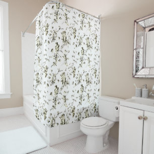 Elegante Vintage Kupiden Engel Floral Beige Toile Duschvorhang