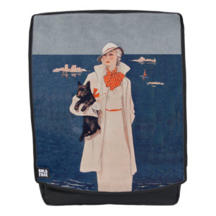 Elegante Vintage Lady von Ocean Holding Scotty Dog Rucksack