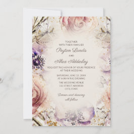Elegante Vintage Lila Blush Rosa Blumenzehen Einladung
