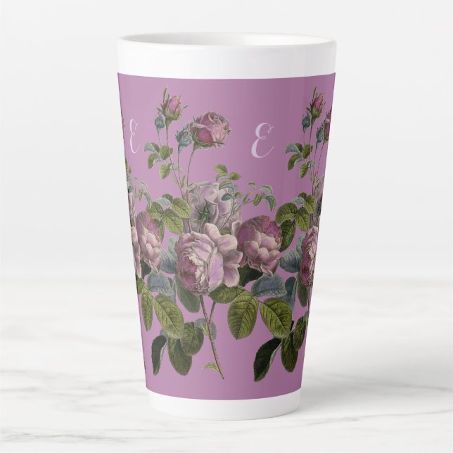Elegante Vintage Lila Flora Latte Große Tasse (Vorderseite)