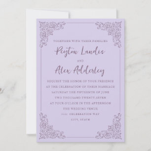 Elegante Vintage Lila Lilac Hochzeit Einladung