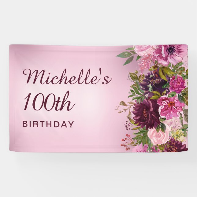 Elegante Vintage, Lila Rosa Rose 100. Banner (Horizontal)