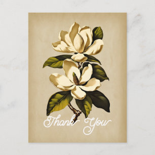 Elegante Vintage-Magnolienblume Danke Postkarte