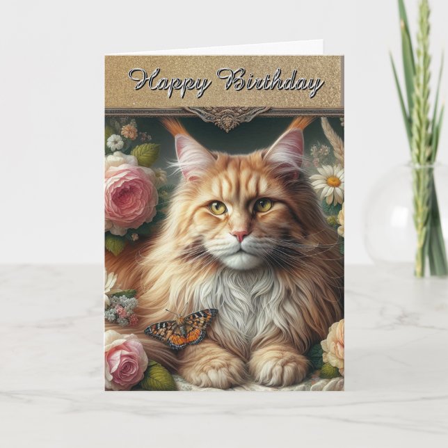 Elegante Vintage Maine Coon Cat Karte (Vorderseite)