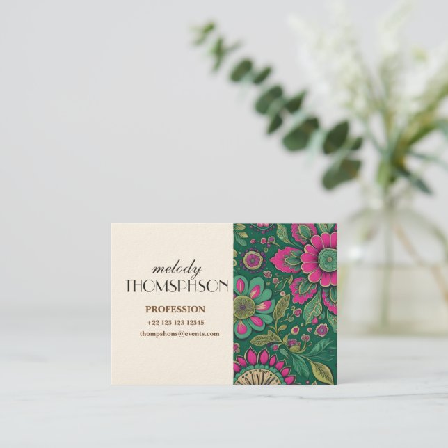 Elegante Vintage Mandala-Blüten Visitenkarte (Stehend Vorderseite)