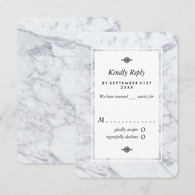Elegante Vintage Marmorhochzeit RSVP Karte (Vorne/Hinten)