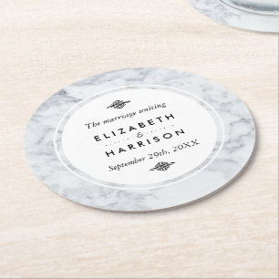 Elegante Vintage Marmorhochzeit Runder Pappuntersetzer
