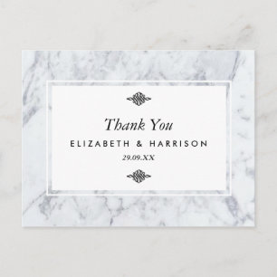 Elegante Vintage Marmorhochzeit Vielen Dank Postkarte