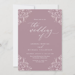 Elegante Vintage-Mauve-Rosa-Hochzeit Einladung