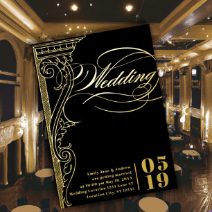 Elegante Vintage Moderne Goldene Säulen Hochzeit Folieneinladung