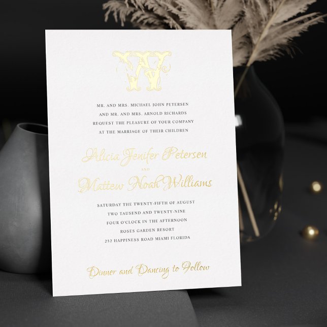 Elegante Vintage Mono-Goldfolie Folieneinladung (Von Creator hochgeladen)