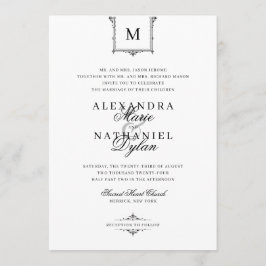 Elegante Vintage Monogram Black and White Wedding Einladung