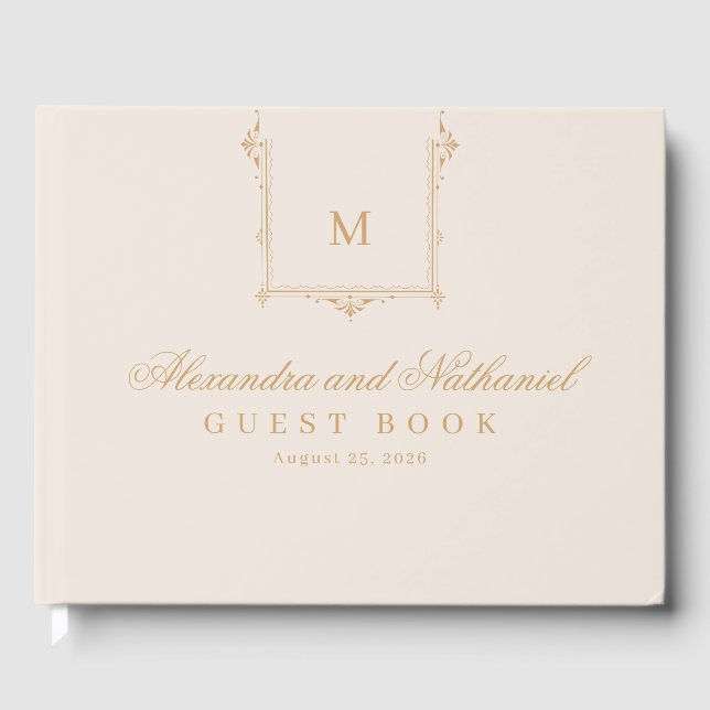 Elegante Vintage Monogram Script-Hochzeit Gästebuch (Vorderseite)