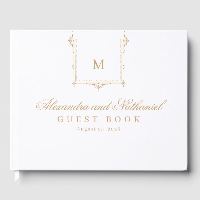 Elegante Vintage Monogram Script-Hochzeit Gästebuch (Vorderseite)