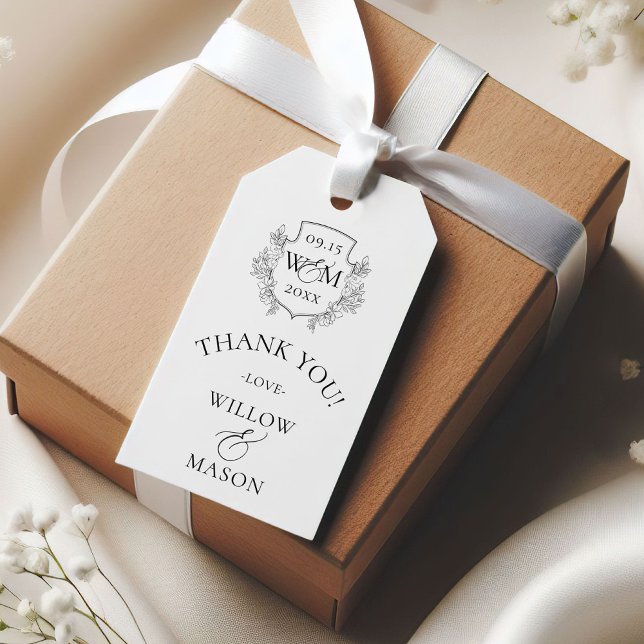 Elegante Vintage Monogram Wedding Danke Geschenkanhänger (Elegant Vintage Monogram Wedding Thank You Gift Tags)