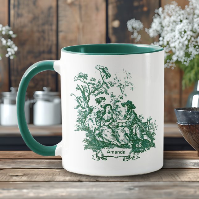 Elegante Vintage, monogramm-grüne Kröte de jouy Tasse (Von Creator hochgeladen)