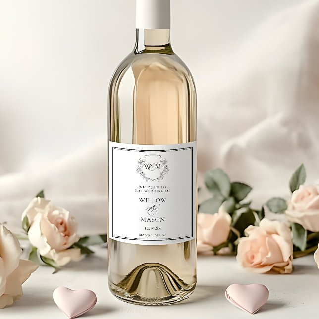 Elegante Vintage Monogramm-Hochzeit Weinetikett (Elegant Vintage Monogram Wedding Wine Label)