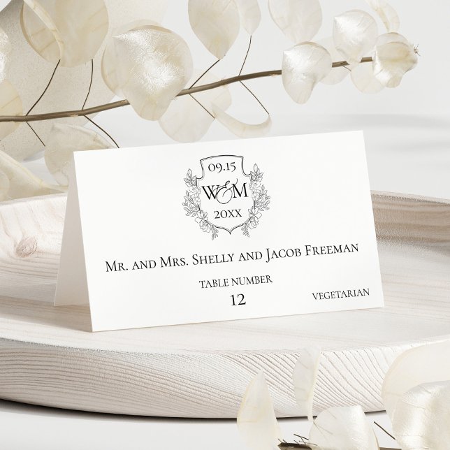 Elegante Vintage Monogramm-Hochzeitssitze Platzkarte (Elegant Vintage Monogram Wedding Seating Place Card Front)