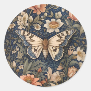 Elegante Vintage-Motte von William Morris inspirie Runder Aufkleber
