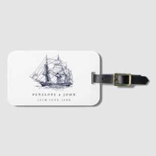 Elegante Vintage-Nautik-Schiff Zielort-Hochzeit Gepäckanhänger