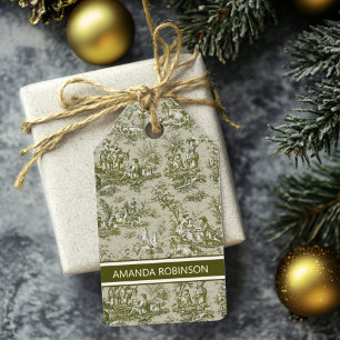 Elegante, Vintage Olivgrün-Tulle de jouy Geschenkanhänger