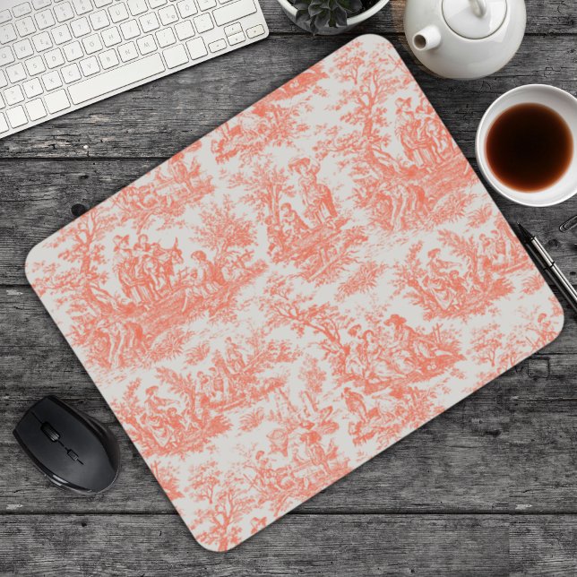 Elegante Vintage Orangentoile de jouy Mousepad (Von Creator hochgeladen)