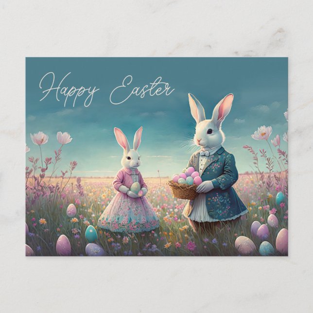 Elegante Vintage Ostersonnige Junge und Mädchen Postkarte (Vorderseite)