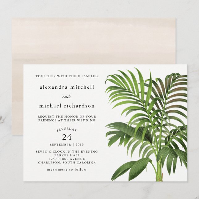 Elegante Vintage Palm-Blätter | Hochzeit Einladung (Vorne/Hinten)