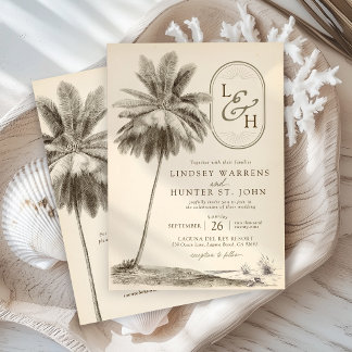 Elegante Vintage-Palmbaum-Tropenstrand-Hochzeit Einladung