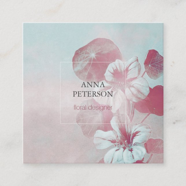 Elegante Vintage Pastel Rosa Blumen Quadratische Visitenkarte (Vorderseite)