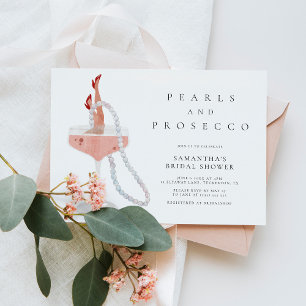 Elegante Vintage-Perlen und Prosecco-Brautabschied Einladung