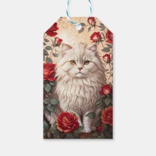 Elegante Vintage Perserkatze mit Rosen Geschenkanhänger
