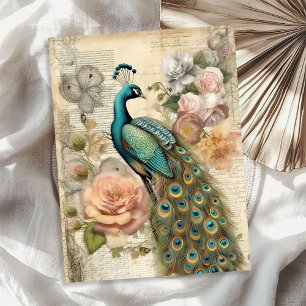 Elegante, Vintage Pfau- und Rose mit Erröten Seidenpapier