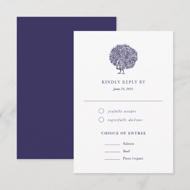 Elegante Vintage Pfauenmahlzeit Wahl Hochzeit RSVP (Vorne/Hinten)