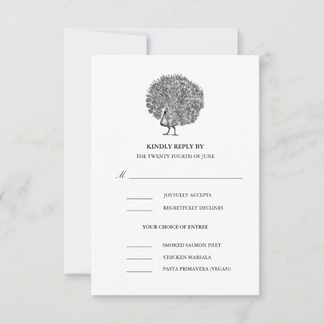 Elegante Vintage Pfauenmahlzeit Wahl Hochzeit RSVP (Vorderseite)