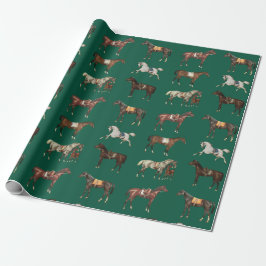 Elegante Vintage Pferde Hunter Green Geschenkpapier