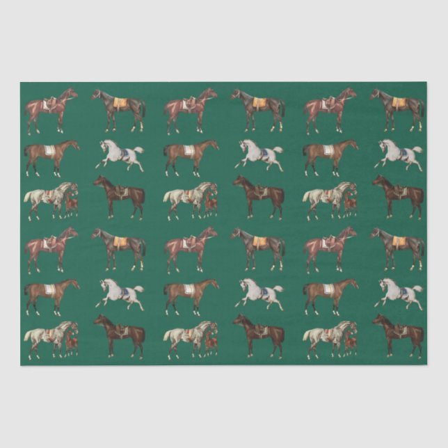 Elegante Vintage Pferde Hunter Green Seidenpapier (Vorderseite)