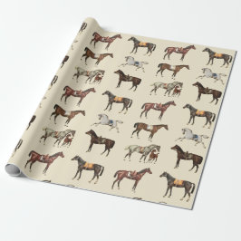 Elegante Vintage Pferde mit Sattelitte Braun Beige Geschenkpapier