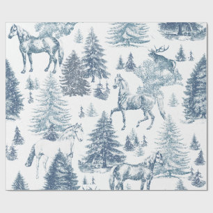 Elegante Vintage Pferde Schneewaldtoile Geschenkpapier