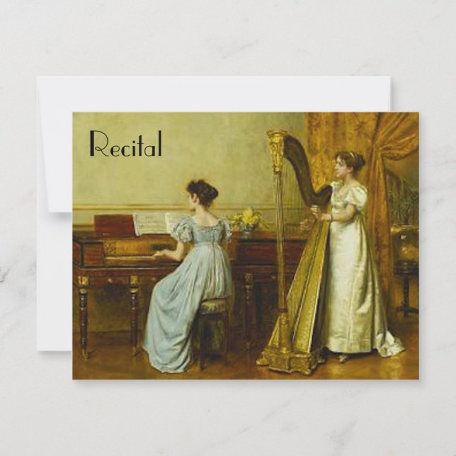 Elegante Vintage Piano Harp Einladung (Vorderseite)