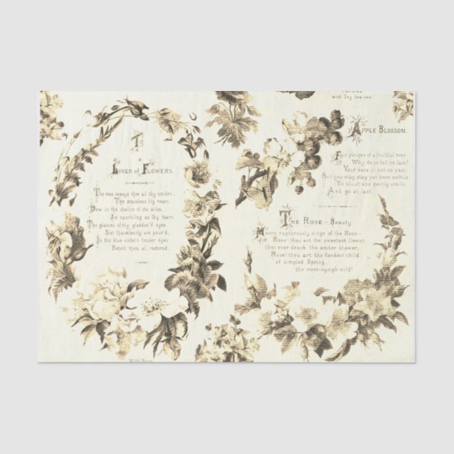 Elegante Vintage Poesie von Blume Beige Seidenpapier (Vorderseite)