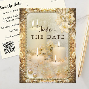 Elegante Vintage QR Twin Flame Save the Date Postkarte