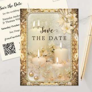 Elegante Vintage QR Twin Flame Save the Date Postkarte