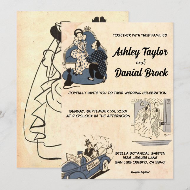 Elegante Vintage Retro Stilvolle Alte Rustikale Ho Einladung (Vorne/Hinten)