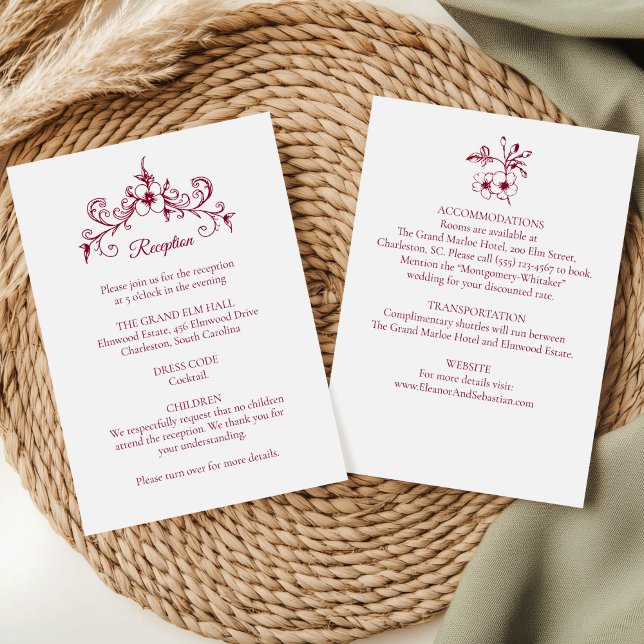 Elegante Vintage Romance Burgund Floral Wedding Begleitkarte (Von Creator hochgeladen)