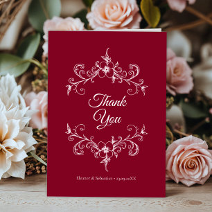 Elegante Vintage Romance Burgund Floral Wedding Dankeskarte