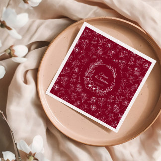 Elegante Vintage Romance Burgund Floral Wedding Serviette